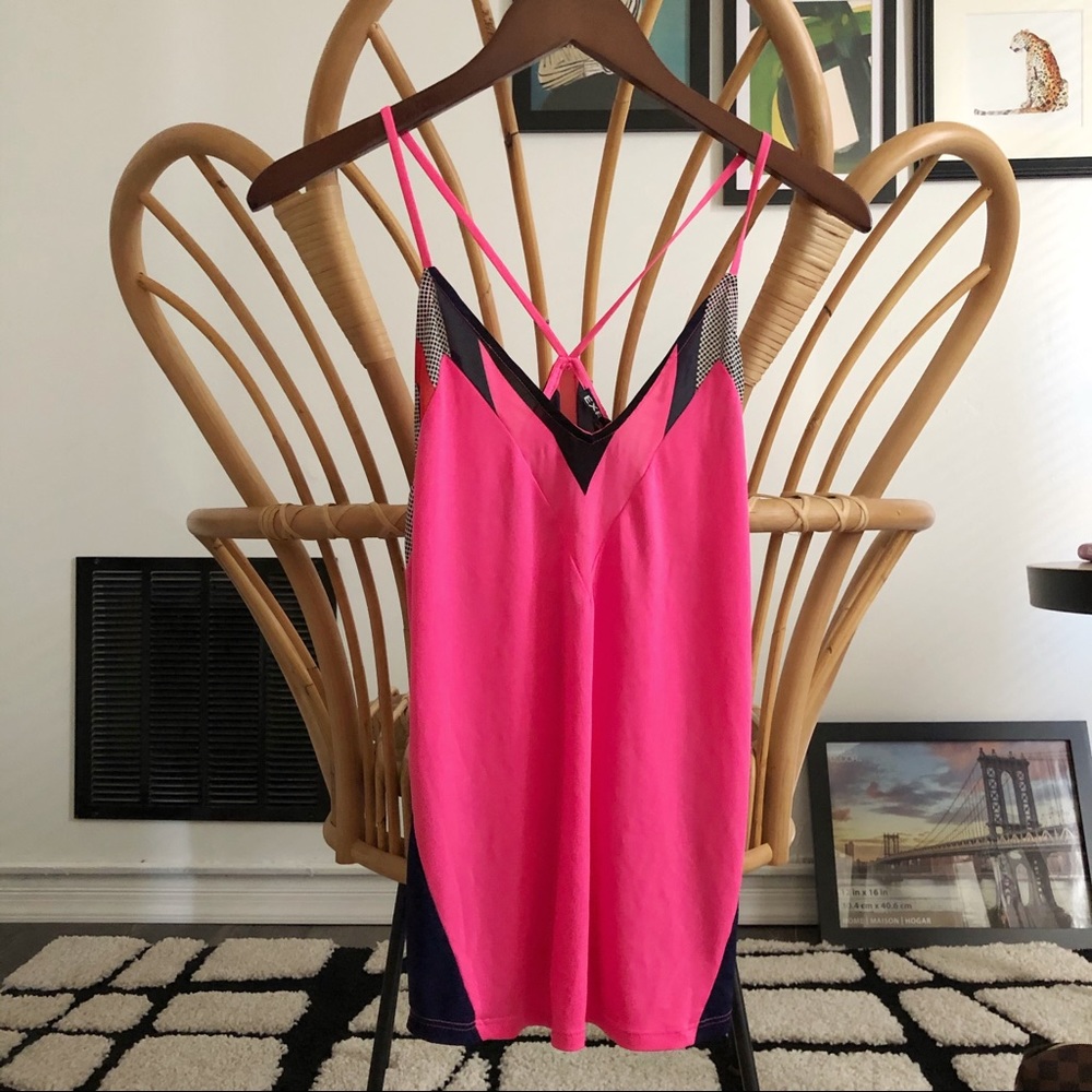 V Neck Sleeveless Strappy Racer Back Style Pink Top